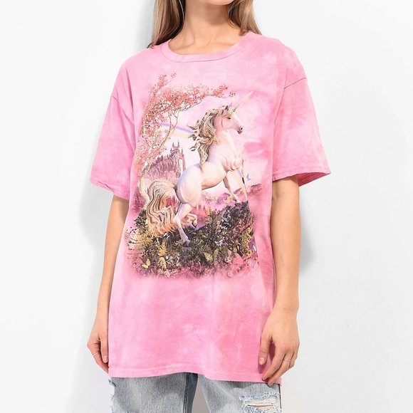 Awesome Unicorn Pink Fantasy Rainbow Adult T-Shirt Mountain Horses Animal S-3X - Picture 2 of 8